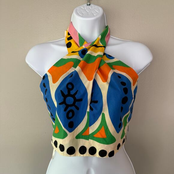 Joie NWT XS Cotton Halter Crop Top Colorful Fruit Abstract Print Smocked Preppy - Picture 1 of 15